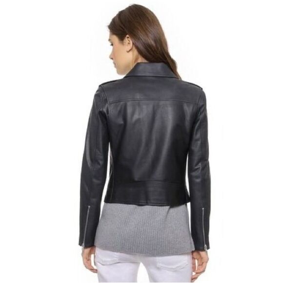 NWT Theory Speed Leather Jacket Dark Navy Blue Asymmetrical Zip Style Sahral - Picture 2 of 16